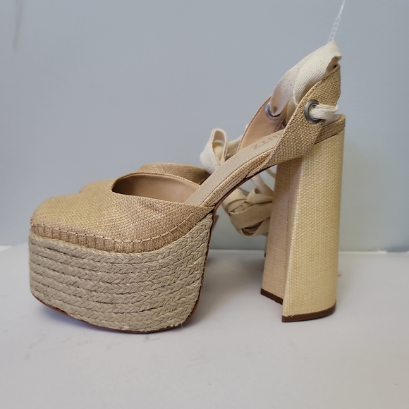 Schutz Nala Light Nude Canvas Platform Lace-Up Espadrille Heels - Picture 5 of 15